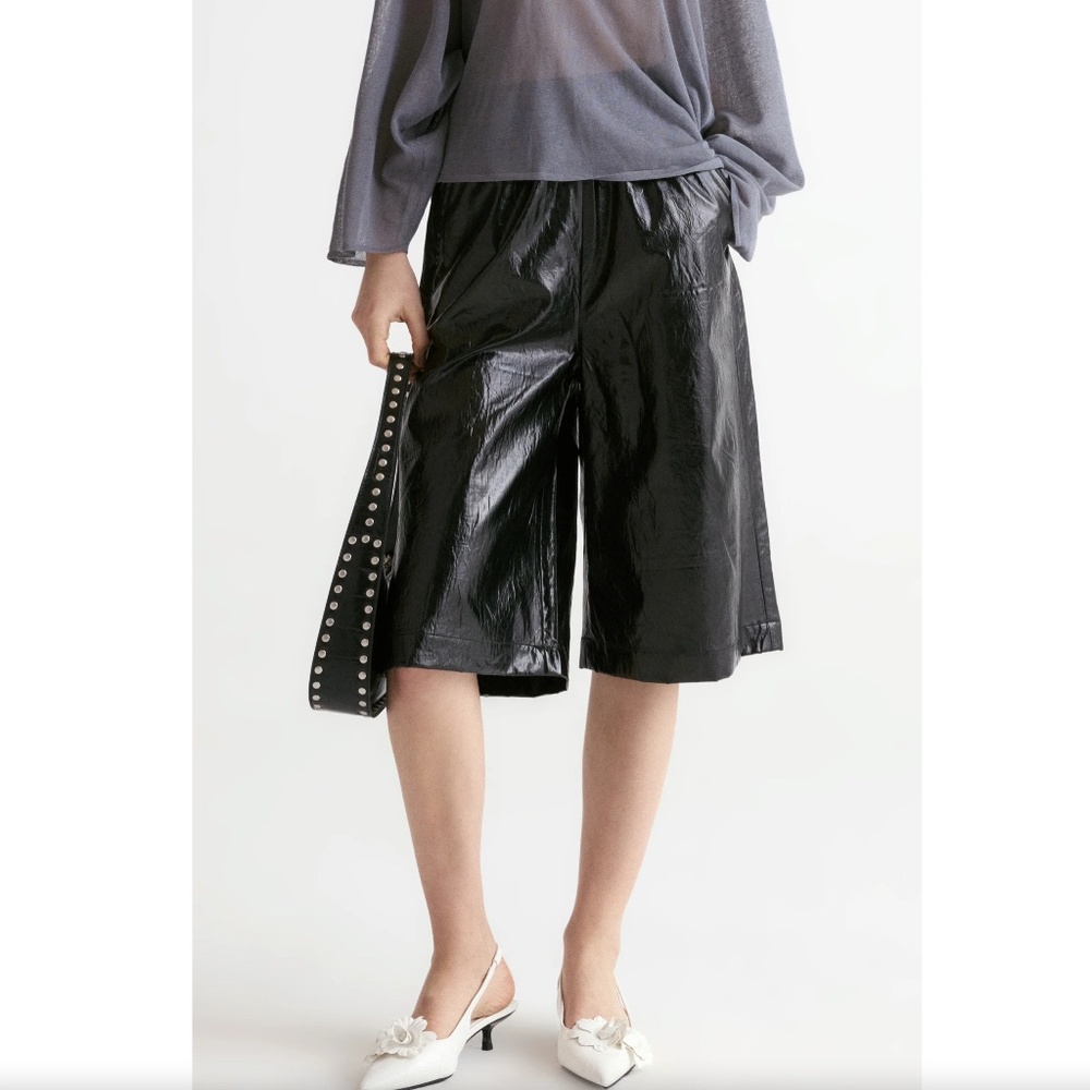 FRONT ROW SHOP Soho Patent Shorts in Acetate-Black $179 NWT Medium